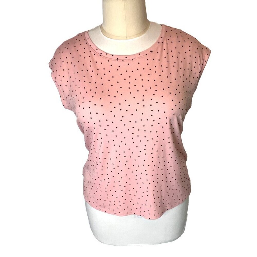 Elle Women's XXL Tank Blouse Sleeveless Pink and Black Polka Dot Stretch